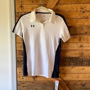 NWT UNDER ARMOUR white and blue heat gear training shirt